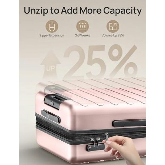 20-Inch Hard Shell Carry-On Luggage with Spinner Wheels & TSA Lock - Picture 4 of 7